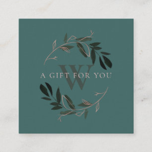 CARTE DE VISITE CARRÉ PINK GREEN FOLIAGE INITIAL WREATH CADEAU CERTIFICA