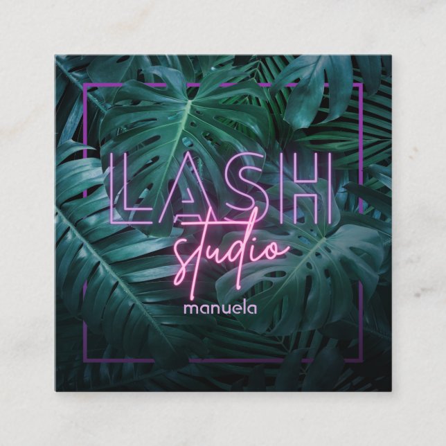 Carte De Visite Carré Pink Neon Tropical Lashes Business (Devant)
