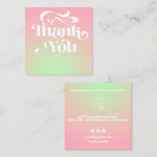 Carte De Visite Carré Pink vert dégradé rétro script ordre merci