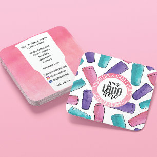 Carte De Visite Carré Pink violet Turquoise Tumbler Aquarelle de l'artis