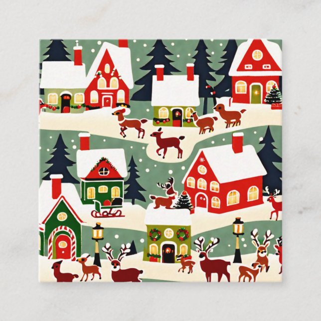 Carte De Visite Carré Pique-nique de Noël village de Noël (Devant)