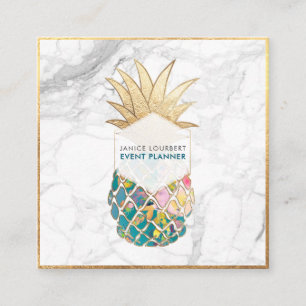 Carte De Visite Carré PixDezines ALOHA PINEAPPLE/BLEU TURQUOISE/OR FAUX