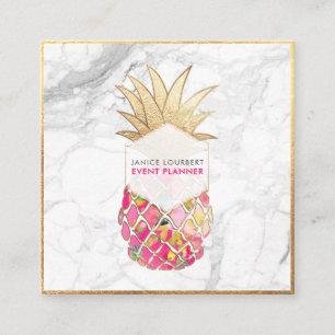 Carte De Visite Carré PixDezines ALOHA PINEAPPLE/HOT PINK/FAUX GOLD
