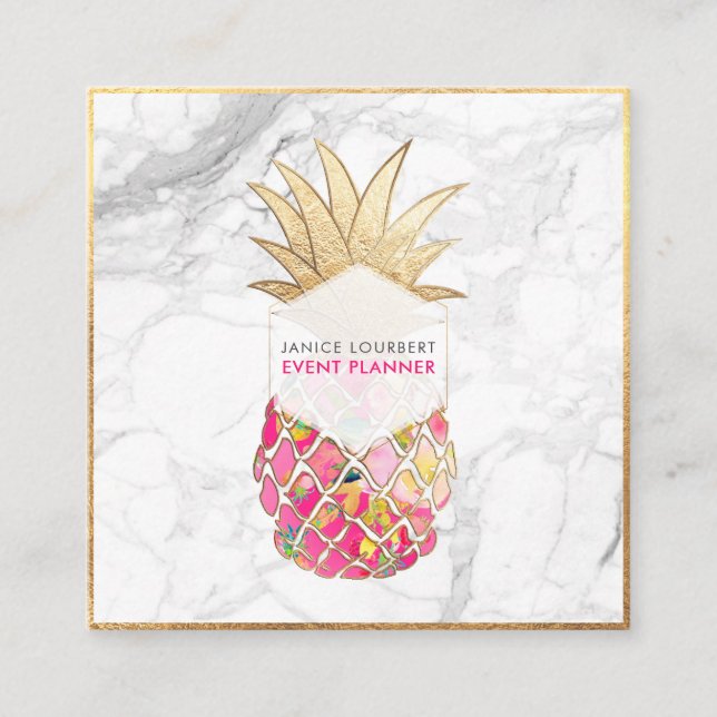 Carte De Visite Carré PixDezines ALOHA PINEAPPLE/HOT PINK/FAUX GOLD (Devant)