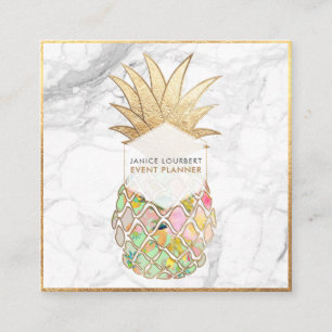 Carte De Visite Carré PixDezines ALOHA PINEAPPLE/MINT GREEN/FAUX GOLD