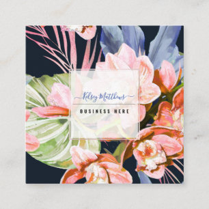 Carte De Visite Carré PixDezines Aquarelle Peach Cymbidium Orchid