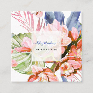 Carte De Visite Carré PixDezines Aquarelle Peach Cymbidium Orchid