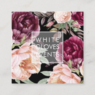 Carte De Visite Carré PixDezines Aquarelle Peonies Blush Bourgogne