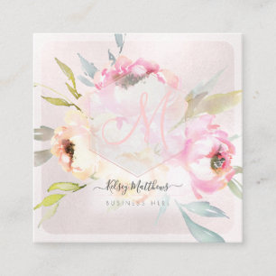 Carte De Visite Carré PixDezines Aquarelle Peonies+Sage