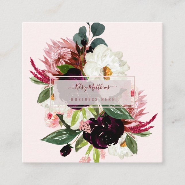 Carte De Visite Carré PixDezines Aquarelle Rustique Fleur Broussaillée B (Devant)