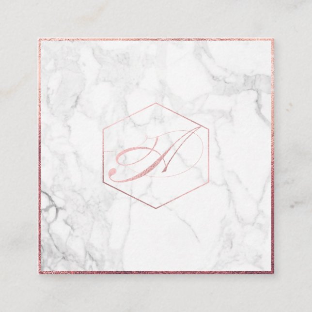 Carte De Visite Carré PixDezines Marble+Elégant Rose Faux Monogramme Or (Devant)