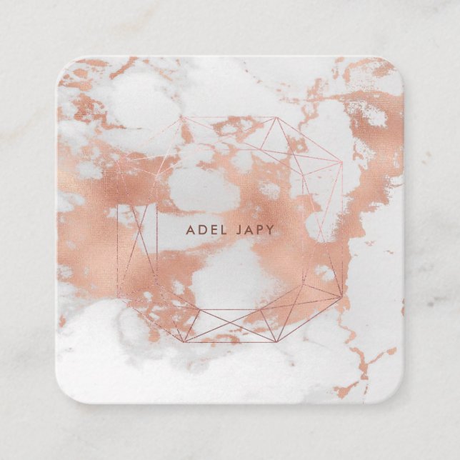 Carte De Visite Carré PixDezines Marble+Faux Rose Gold Emerald Coupe (Devant)