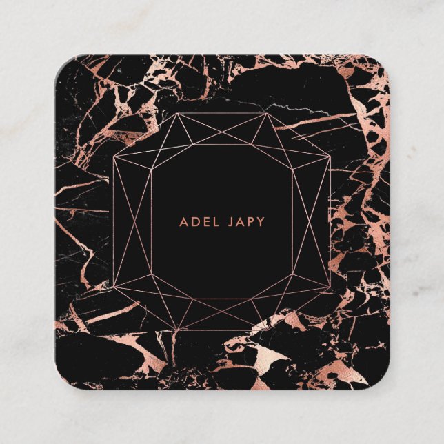 Carte De Visite Carré PixDezines Marble+Faux Rose Gold Emerald Coupe (Devant)