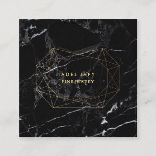 Carte De Visite Carré PixDezines Marbre noir+Faux Gold Gemstone Facet