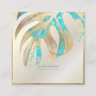 Carte De Visite Carré PixDezines MONSTERA, DOUCE TONE FAUX FOIL, AQUA