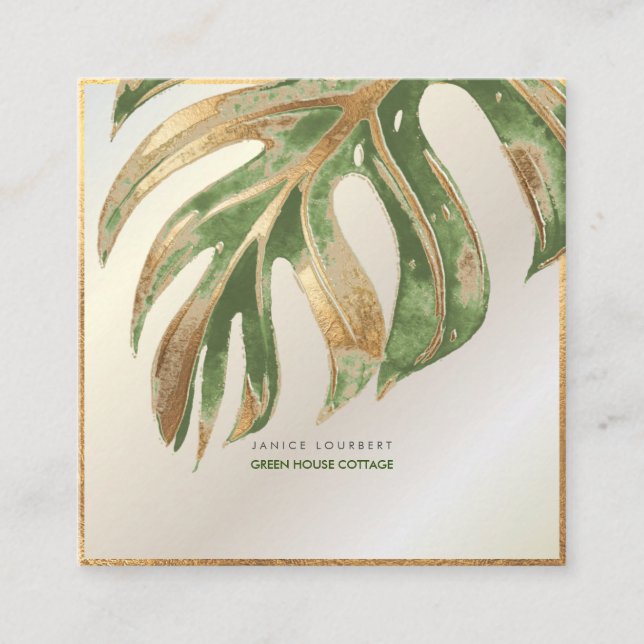 Carte De Visite Carré PixDezines MONSTERA, DUO TONE FAUX Carré Bus (Devant)