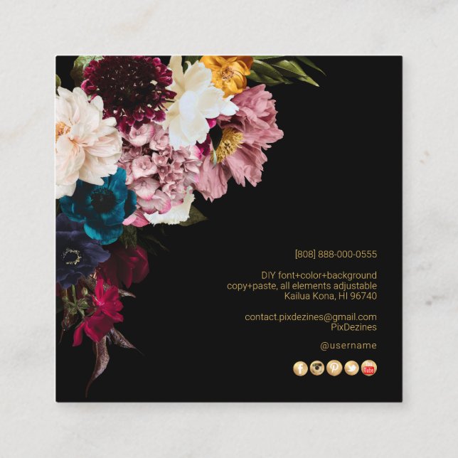 Carte De Visite Carré PixDezines Moody Botanical Flowers (Dos)