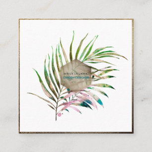 Carte De Visite Carré PixDezines PALM FRONDS, BLEU TURQUOISE