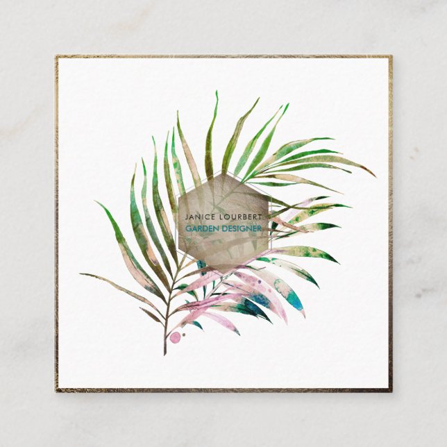 Carte De Visite Carré PixDezines PALM FRONDS, BLEU TURQUOISE (Devant)