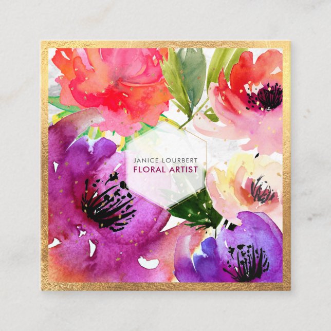 Carte De Visite Carré PixDezines ROSE D'EAU/COULEUR FLORALE (Devant)