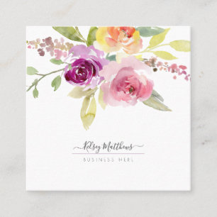 Carte De Visite Carré PixDezines Roses d'été aquarelle, Plum