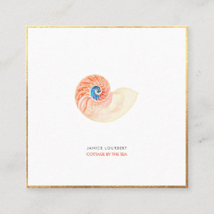 Carte De Visite Carré PixDezines SEASHELLS, NAUTILUS, FAUX GOLD FOIL
