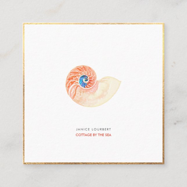 Carte De Visite Carré PixDezines SEASHELLS, NAUTILUS, FAUX GOLD FOIL (Devant)