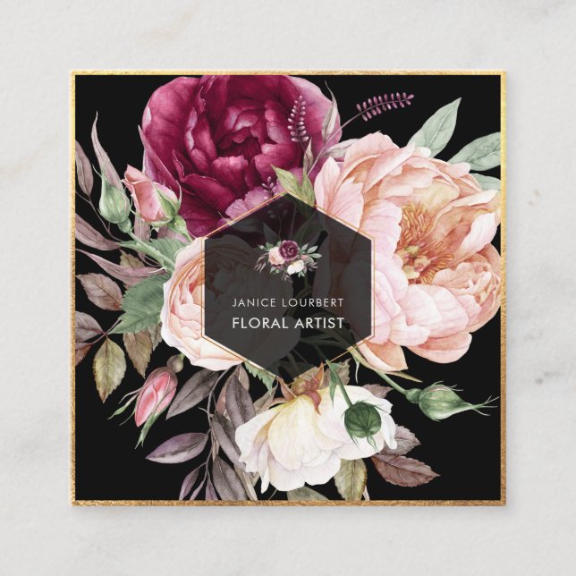 Carte de visite Carré PixDezines Watercolor Peonie (Devant)