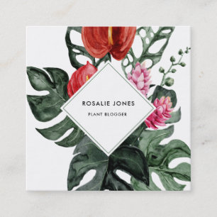 Carte De Visite Carré Place des fleurs d'aquarelle Feuille de la Monstèr