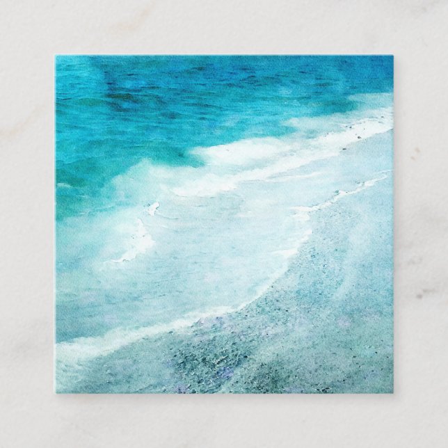 Carte De Visite Carré Plage Retro - Océan bleu Turquoise côtier Aquarell (Devant)