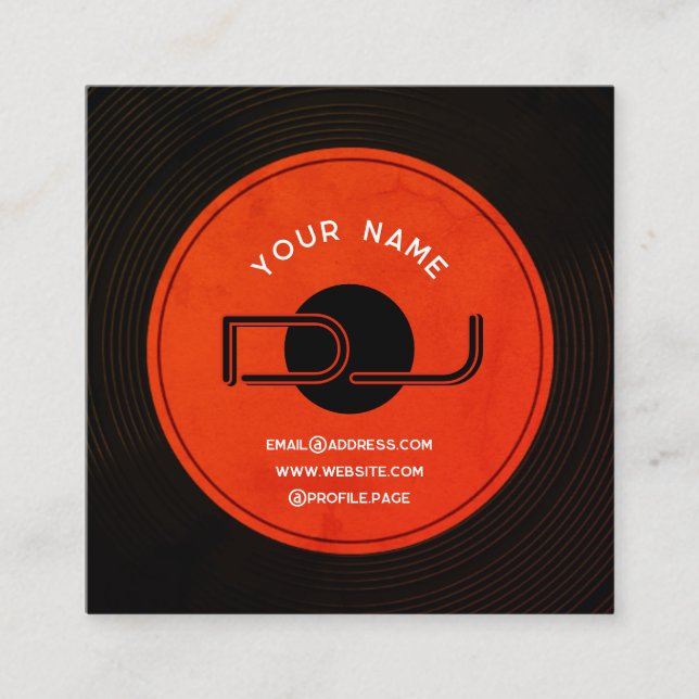 Carte De Visite Carré Plaque d'enregistrement en vinyle DJ (Devant)