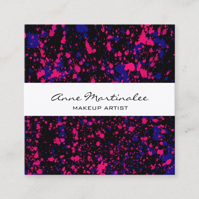 Carte De Visite Carré Plat de peinture violet et rose sur noir (Devant)