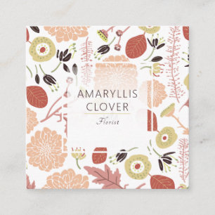 Carte De Visite Carré Playful Floral Mix Peach Green Flowers Illustrés