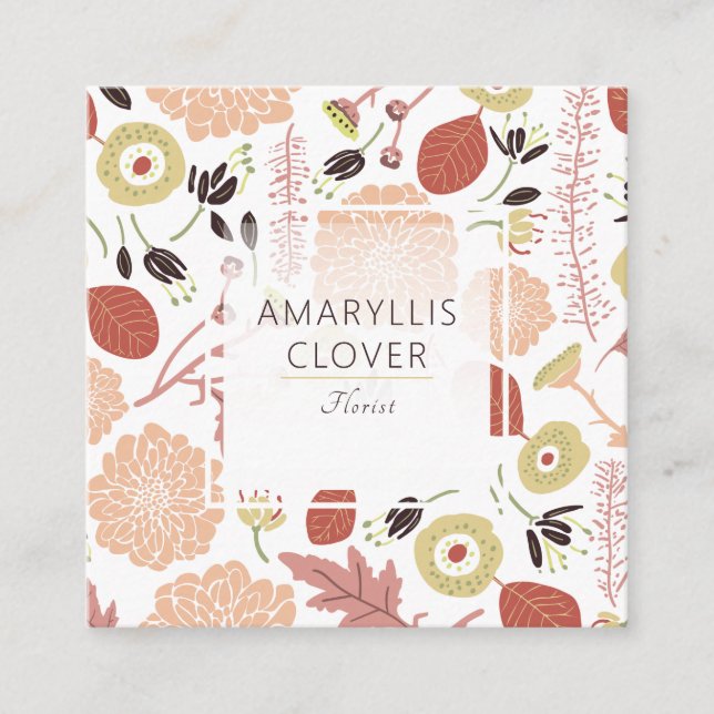 Carte De Visite Carré Playful Floral Mix Peach Green Flowers Illustrés (Devant)