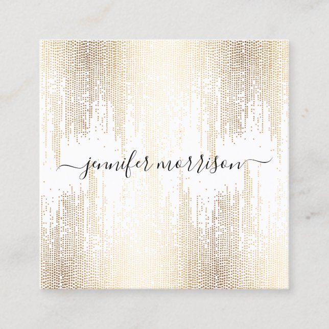 Carte De Visite Carré Pluie de Confetti Gold Script Glam (Devant)