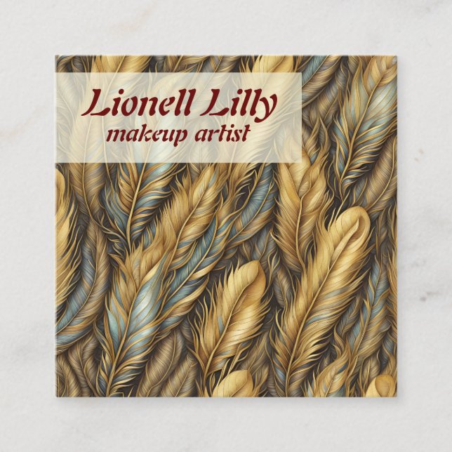 Carte De Visite Carré Plumes d'argent or (Devant)