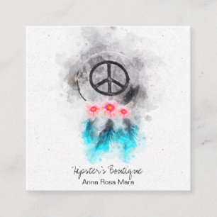 Carte De Visite Carré *~* Plumes des signes de paix GrungeTribal Boho