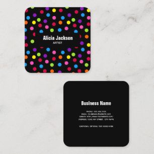 Carte De Visite Carré Points arc-en-ciel Motif lumineux noir
