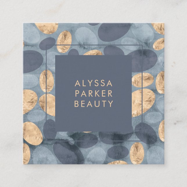 Carte De Visite Carré Points bleus fascinants avec de l'or (Devant)