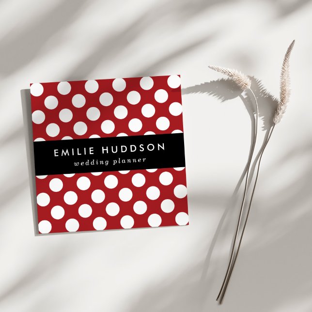 Carte De Visite Carré Pois rouges, Motif à points polka, points, pointil (Créateur téléchargé)