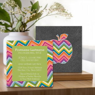 Carte De Visite Carré Pomme enseignant personnalisée avec Motif Chevron 