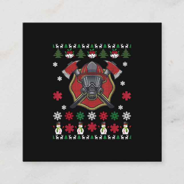 Carte De Visite Carré Pompier Drôle Noël Joli Amour Dons (Devant)