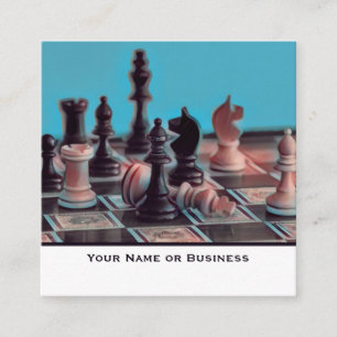 Carte De Visite Carré Pop Art Abstrait Chess Pieces Coach Club