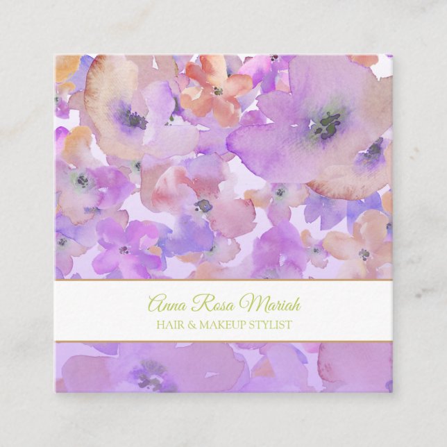 Carte De Visite Carré *~* Populaire Chic Floral Motif Spa Beauté fille (Devant)
