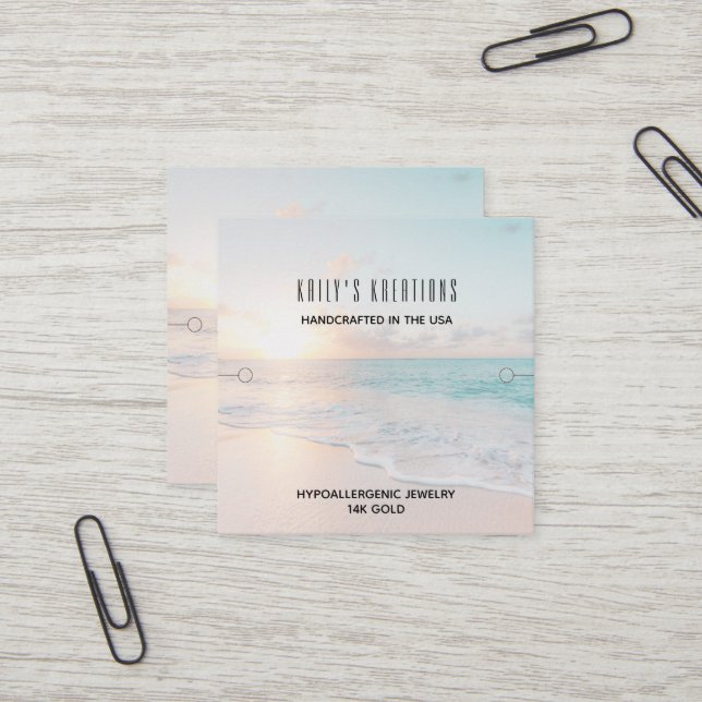 Carte De Visite Carré Porte-bijoux avec bracelet de plage (Devant/Arrière en situation)