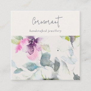 Carte De Visite Carré Porte-culotte rose doux violet à script floral