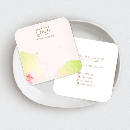 Carte De Visite Carré Porte-oreille rose Floral Aquarelle