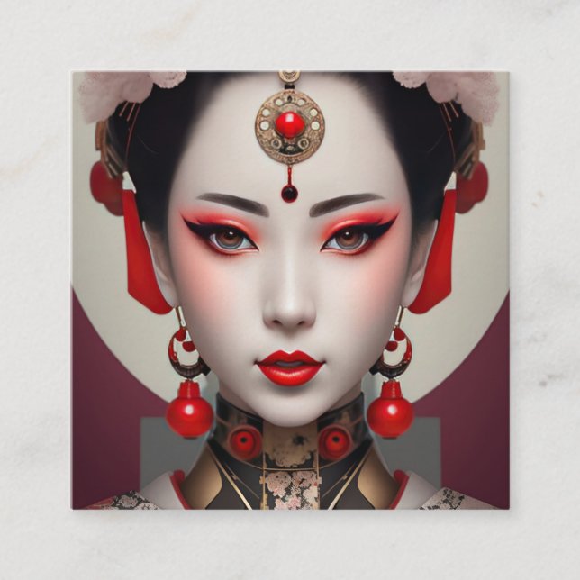 Carte De Visite Carré Portrait japonais Geisha (Devant)