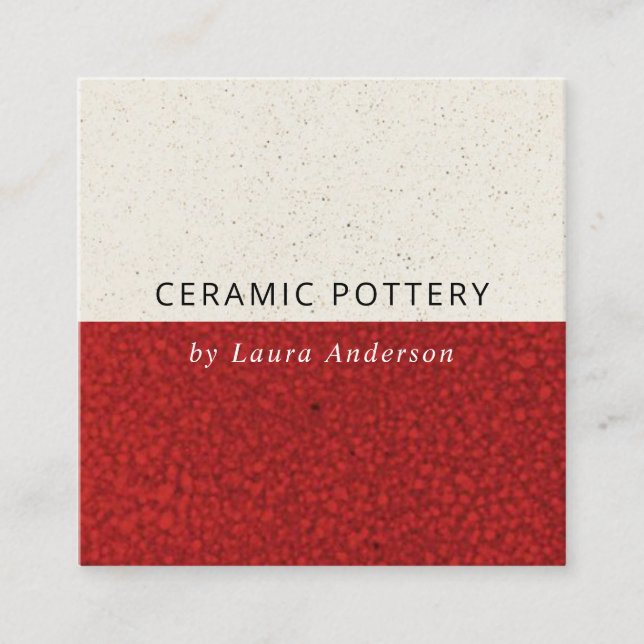 CARTE DE VISITE CARRÉ POTERIE CÉRAMIQUE ROUGE PROFONDE TEXTURE SPECKLED  (Devant)