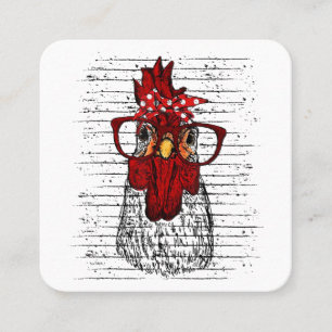 Carte De Visite Carré Poulet avec bandeau bandana et lunettes mignon